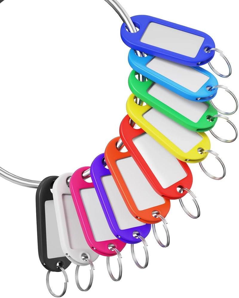 Eowllo 70 Pcs Plastic Colored Key Ring Tags with Labels - Key Tags Identifiers,Name Tags and Labels,Adapt to USB Drive,Key Chains with Label,Pets Key Id,Small Luggage - Image 1